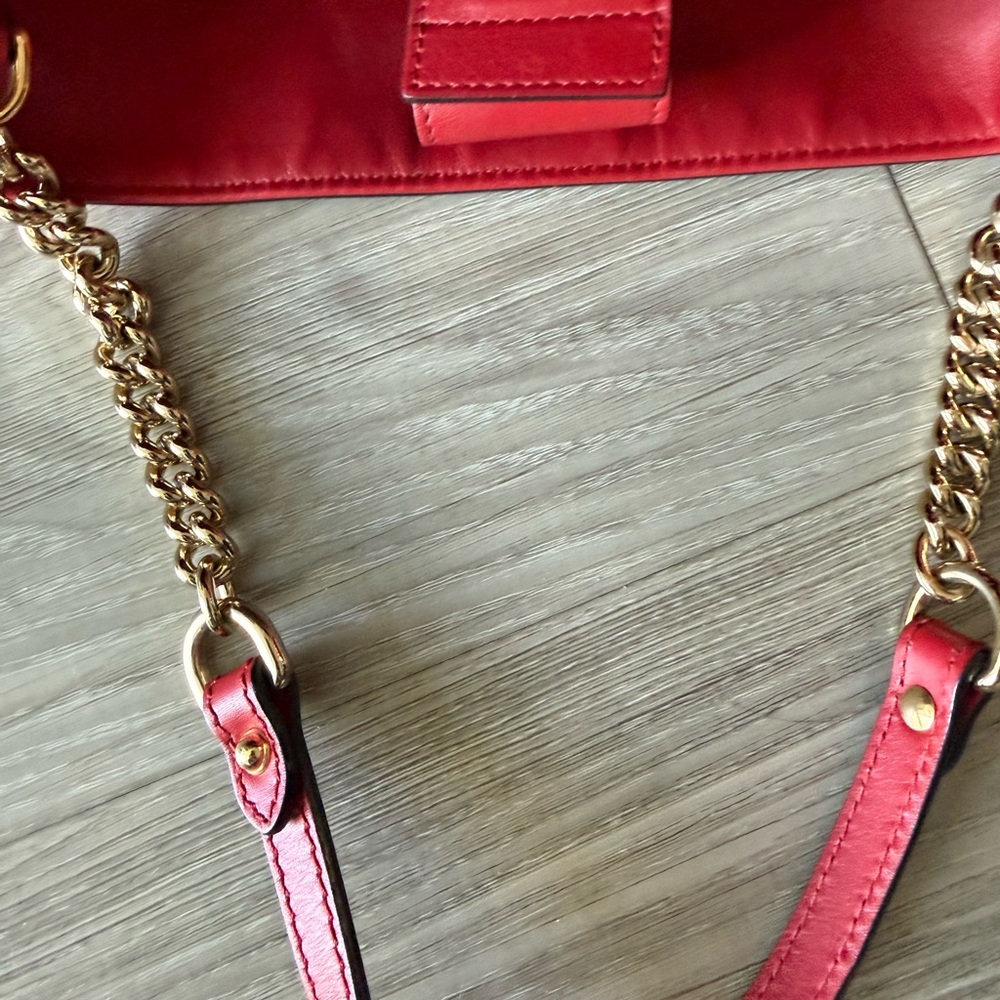 Gucci Red Leather Tote with Embossed GG and Gold Chain Handles - Picture 11 of 16
